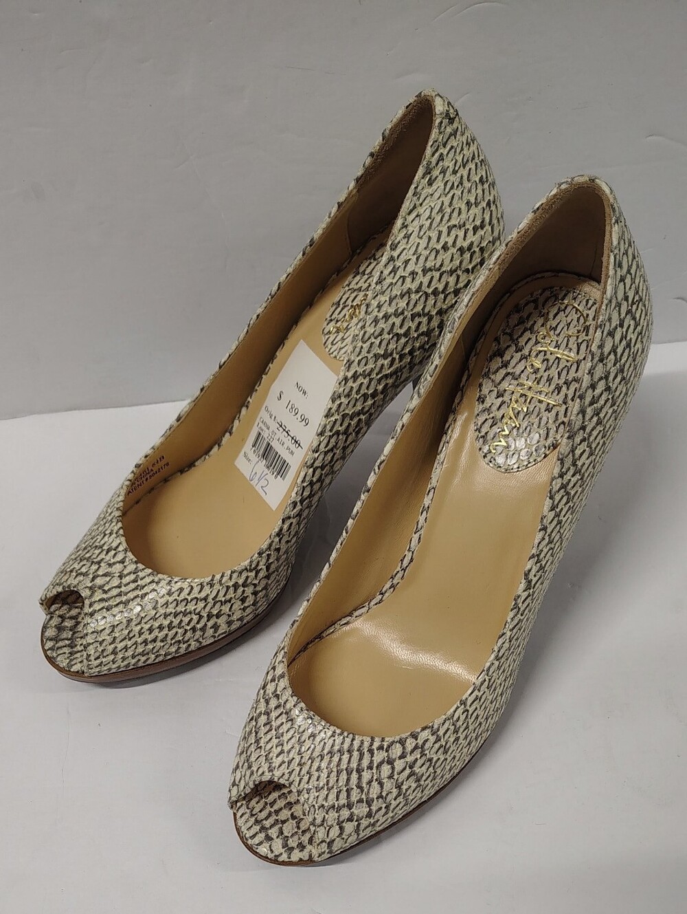 *NEW* Cole Haan Nike Air Faux Snake Print Peep-Toe Brown & Cream Heels Size 6.5